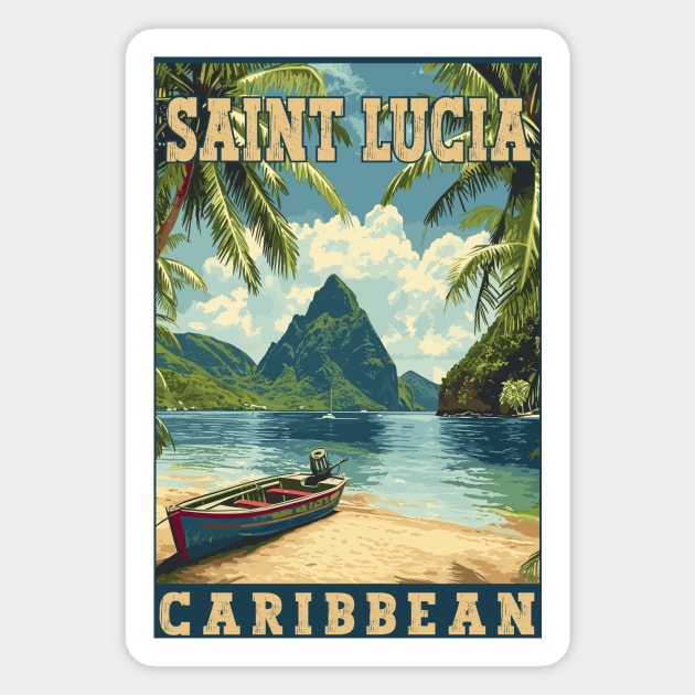 Saint Lucia Caribbean Tropical Paradise Travel Art Magnet by turtlestart